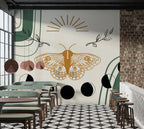 Boho Moth Wallpaper : Moon Phases and Geometric Mural - View 3
