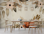 Soft Floral Frame Wallpaper : Peach Blossoms and Ferns Mural - View 3