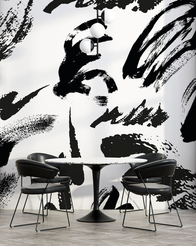 Black Brush Strokes Wallpaper : Abstract Ink Pattern