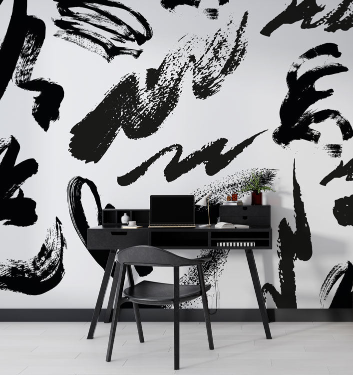 Black Brush Strokes Wallpaper : Abstract Ink Pattern - View 2