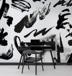 Black Brush Strokes Wallpaper : Abstract Ink Pattern - View 2