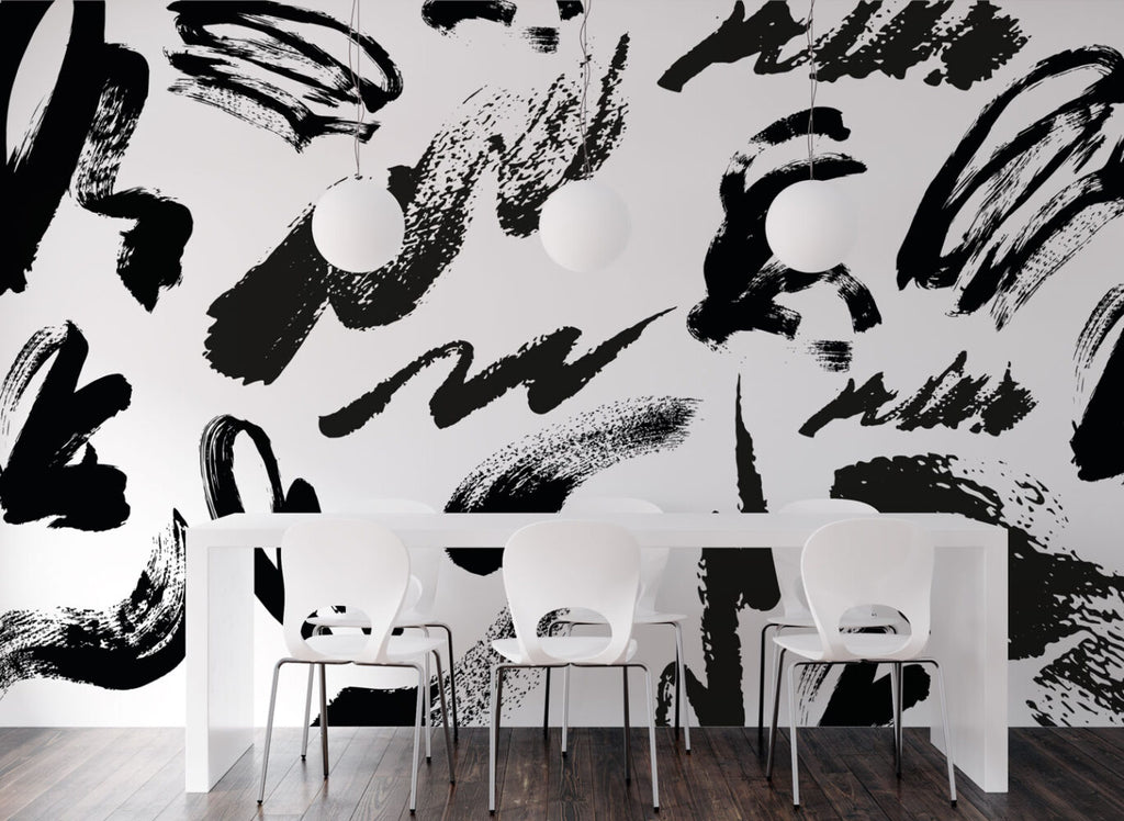Black Brush Strokes Wallpaper : Abstract Ink Pattern - View 3