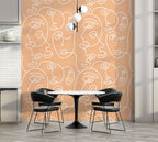 Peach Line Portraits Wallpaper : White One Line Faces Pattern - View 3