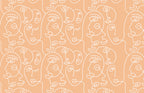 Peach Line Portraits Wallpaper : White One Line Faces Pattern - flat design
