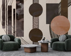 Brown Distressed Geometric Wallpaper : Copper Circles and Bars Mural - View 2