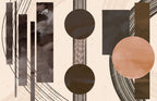Brown Distressed Geometric Wallpaper : Copper Circles and Bars Mural - flat design