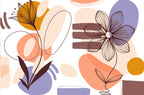 Abstract Line Flowers Wallpaper : Peach and Lilac Shapes Mural - flat design