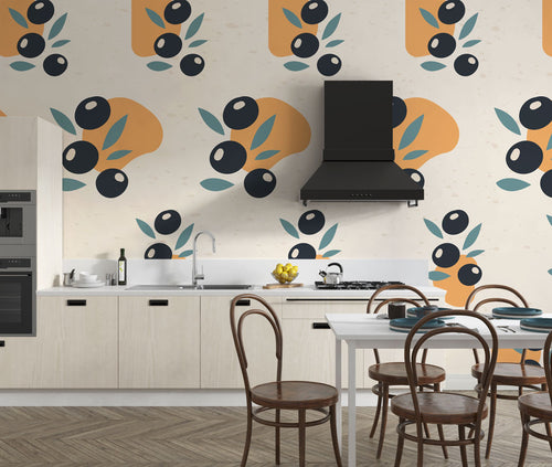 Olive Branch Wallpaper : Black Olives and Orange Pattern