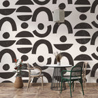 Black Mid-Century Shapes Wallpaper : Arches and Half Moons Pattern - View 3