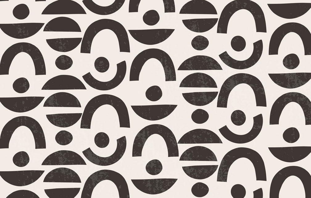 Black Mid-Century Shapes Wallpaper : Arches and Half Moons Pattern - flat design
