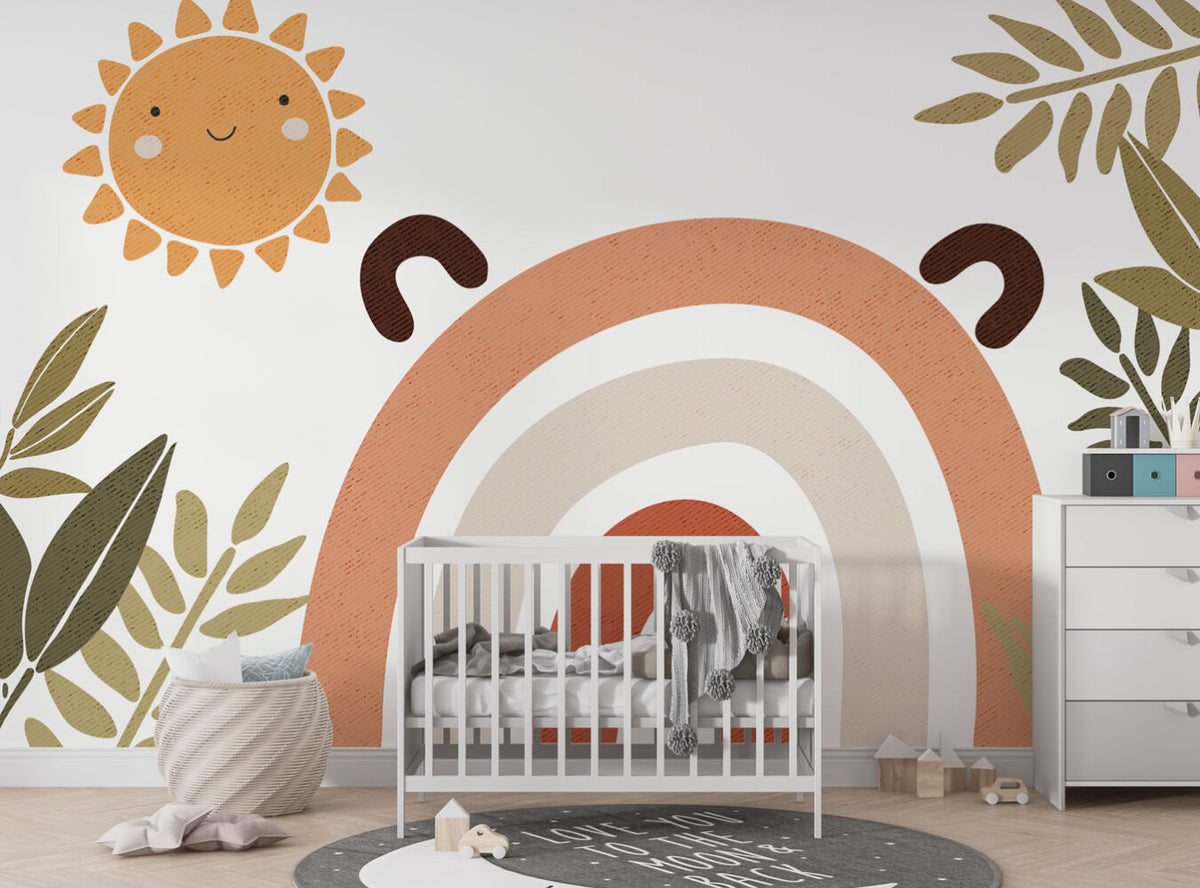 Smiling Sun Rainbow Wallpaper : Boho Nursery Mural