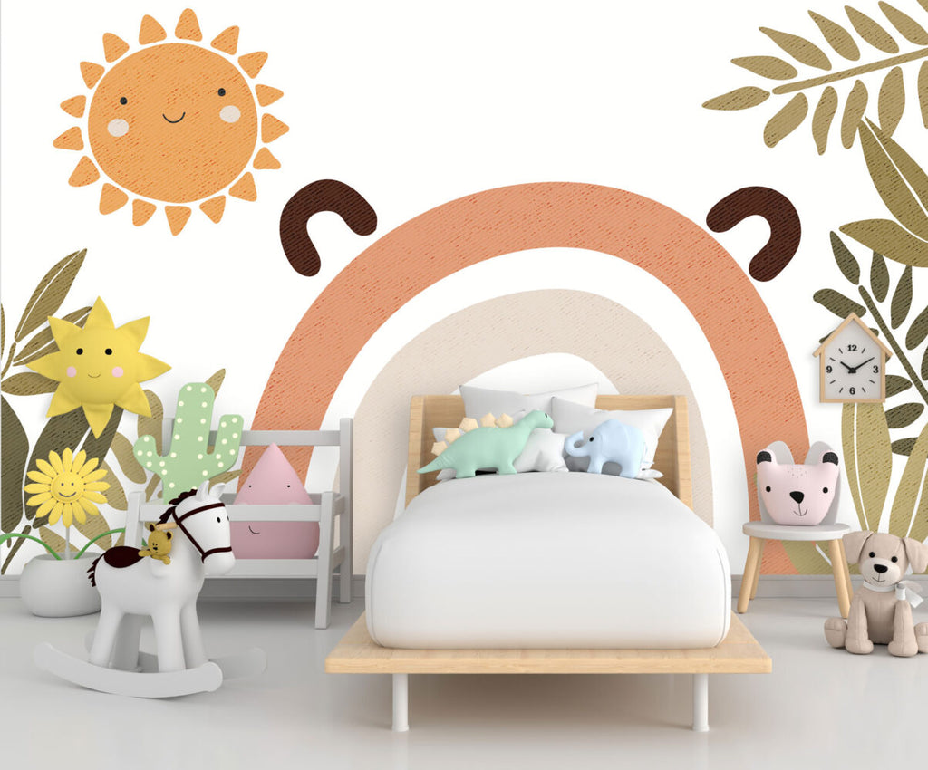 Smiling Sun Rainbow Wallpaper : Boho Nursery Mural - View 2