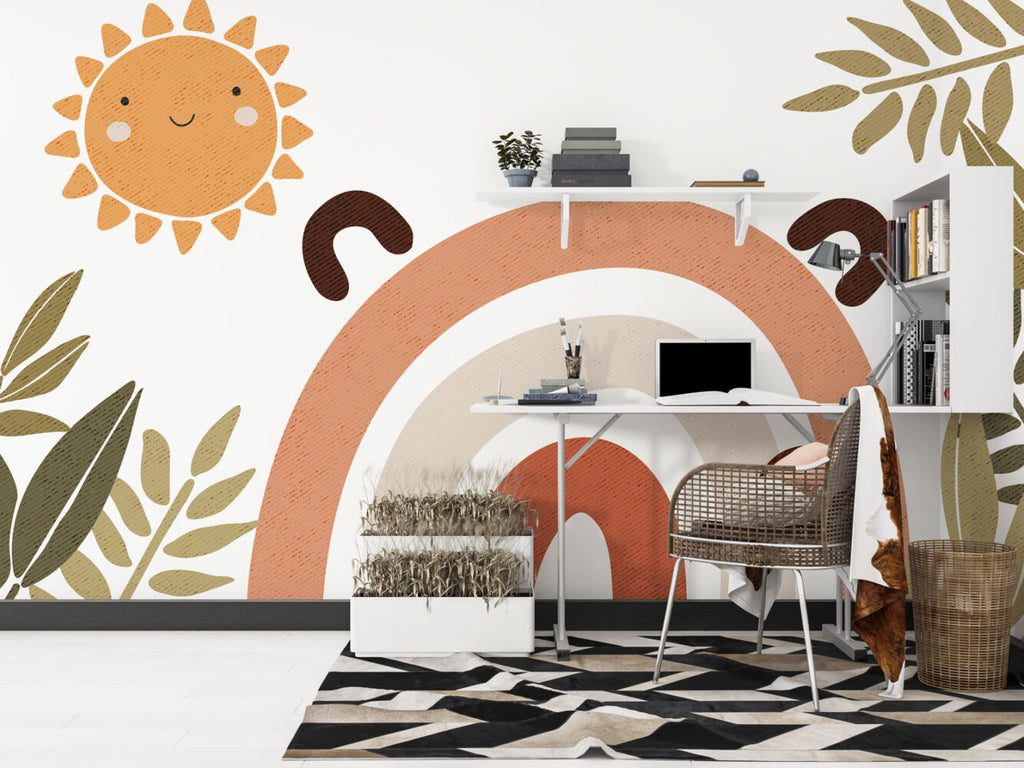 Smiling Sun Rainbow Wallpaper : Boho Nursery Mural - View 3