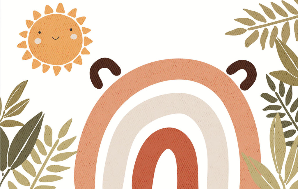 Smiling Sun Rainbow Wallpaper : Boho Nursery Mural - flat design