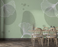 Sage Ginkgo Wallpaper : Line Art Ginkgo Leaves Mural