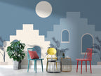 Mediterranean Arches Wallpaper : Blue Sky and Palms Mural