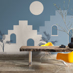 Mediterranean Arches Wallpaper : Blue Sky and Palms Mural - View 3