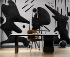 Black Abstract Figures Wallpaper : Textured Silhouettes Mural - View 2