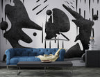 Black Abstract Figures Wallpaper : Textured Silhouettes Mural - View 3