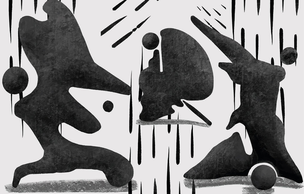 Black Abstract Figures Wallpaper : Textured Silhouettes Mural - flat design
