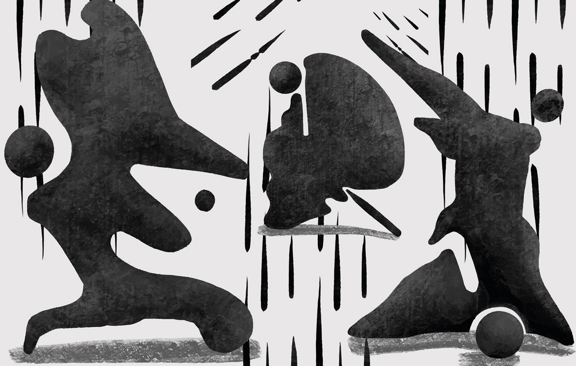 Black Abstract Figures Wallpaper : Textured Silhouettes Mural - flat design