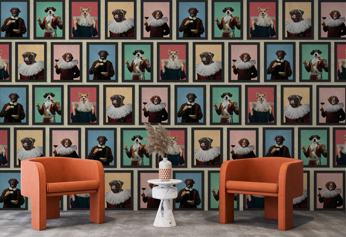 Dog Portrait Gallery Wallpaper : Vintage Dressed Dogs Mural
