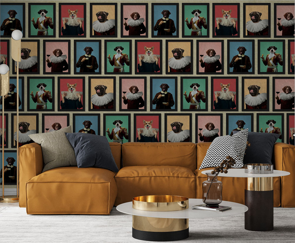 Dog Portrait Gallery Wallpaper : Vintage Dressed Dogs Mural - View 2