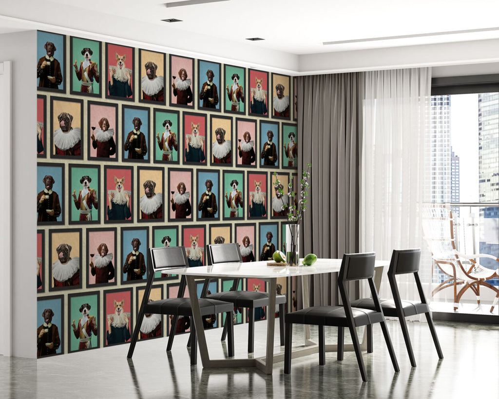 Dog Portrait Gallery Wallpaper : Vintage Dressed Dogs Mural - View 3