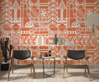 Orange Boho Pattern Wallpaper : Folk Geometric Tile Mural - View 3