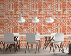 Orange Boho Pattern Wallpaper : Folk Geometric Tile Mural - View 4