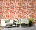 Orange Boho Pattern Wallpaper : Folk Geometric Tile Mural