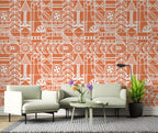 Orange Boho Pattern Wallpaper : Folk Geometric Tile Mural