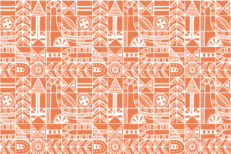 Orange Boho Pattern Wallpaper : Folk Geometric Tile Mural - View 2