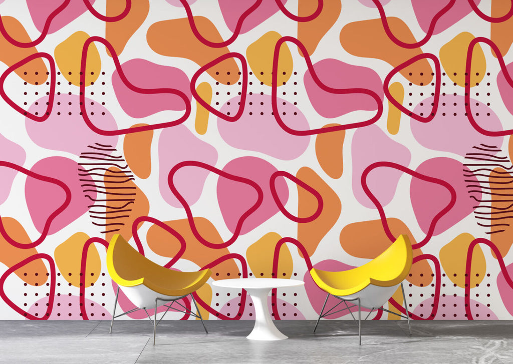 Pink Squiggle Wallpaper : Abstract Memphis Shapes Pattern