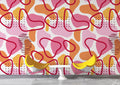 Pink Squiggle Wallpaper : Abstract Memphis Shapes Pattern