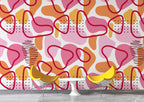 Pink Squiggle Wallpaper : Abstract Memphis Shapes Pattern