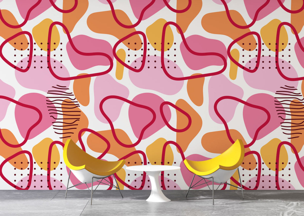 Pink Squiggle Wallpaper : Abstract Memphis Shapes Pattern