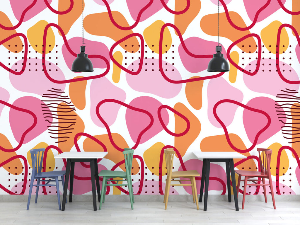 Pink Squiggle Wallpaper : Abstract Memphis Shapes Pattern - View 3