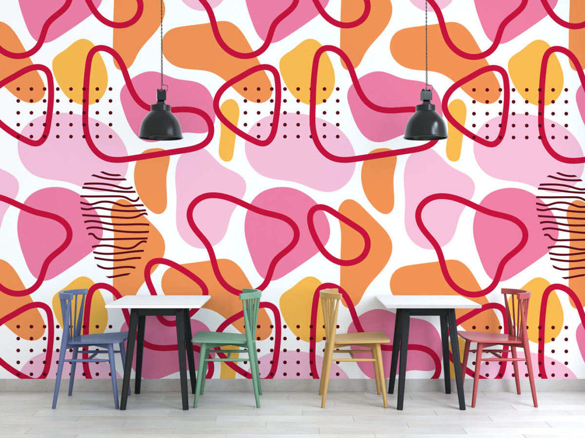 Pink Squiggle Wallpaper : Abstract Memphis Shapes Pattern - View 3