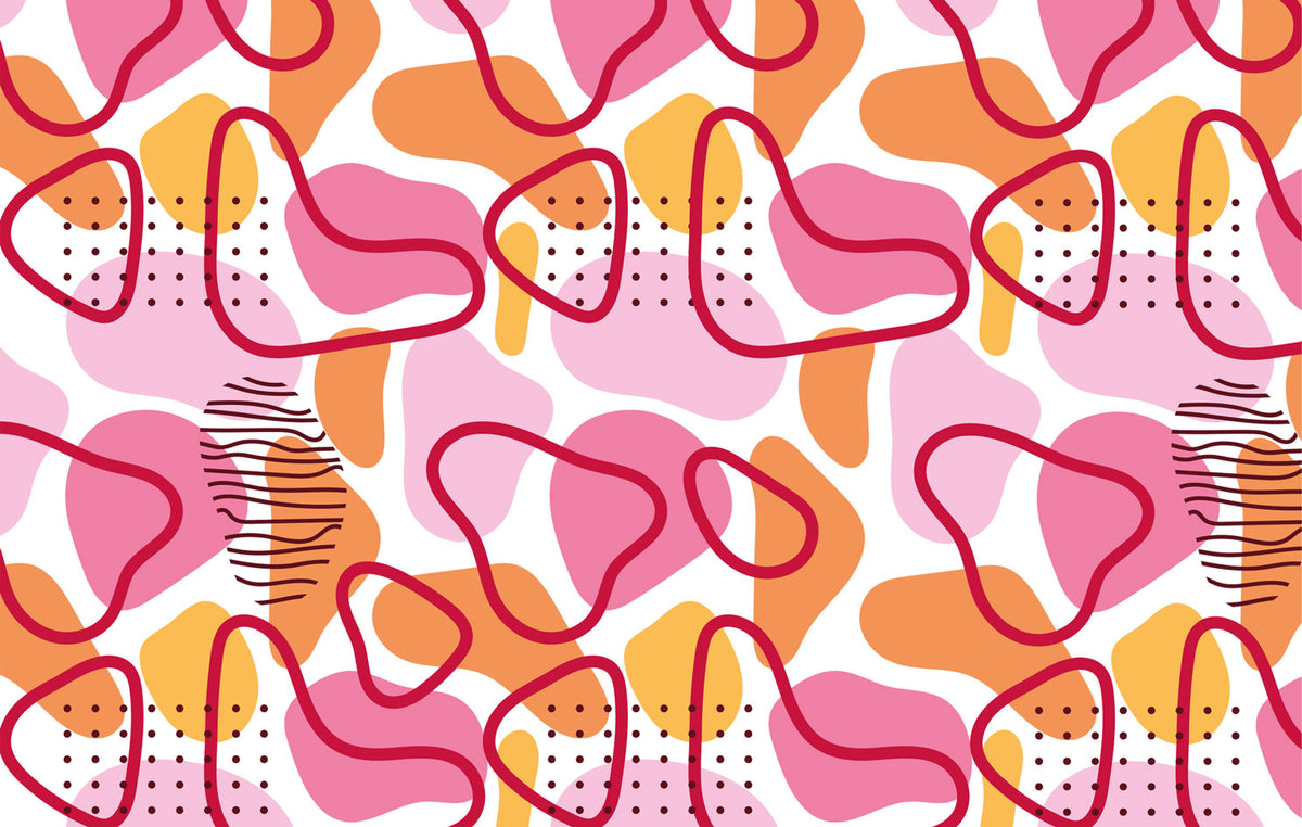 Pink Squiggle Wallpaper : Abstract Memphis Shapes Pattern - flat design