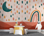 Boho Rainbow and Moon Wallpaper : Terracotta Dots Kids Mural - View 2