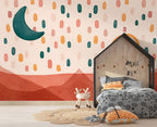 Boho Rainbow and Moon Wallpaper : Terracotta Dots Kids Mural - View 3