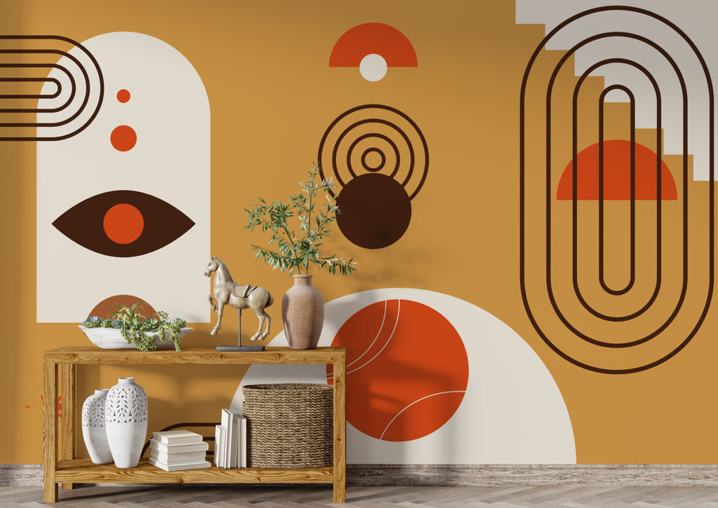 Mustard Boho Geometric Wallpaper : Eye and Arches Mural