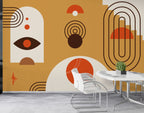 Mustard Boho Geometric Wallpaper : Eye and Arches Mural - View 2