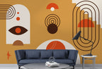 Mustard Boho Geometric Wallpaper : Eye and Arches Mural - View 3