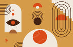 Mustard Boho Geometric Wallpaper : Eye and Arches Mural - flat design