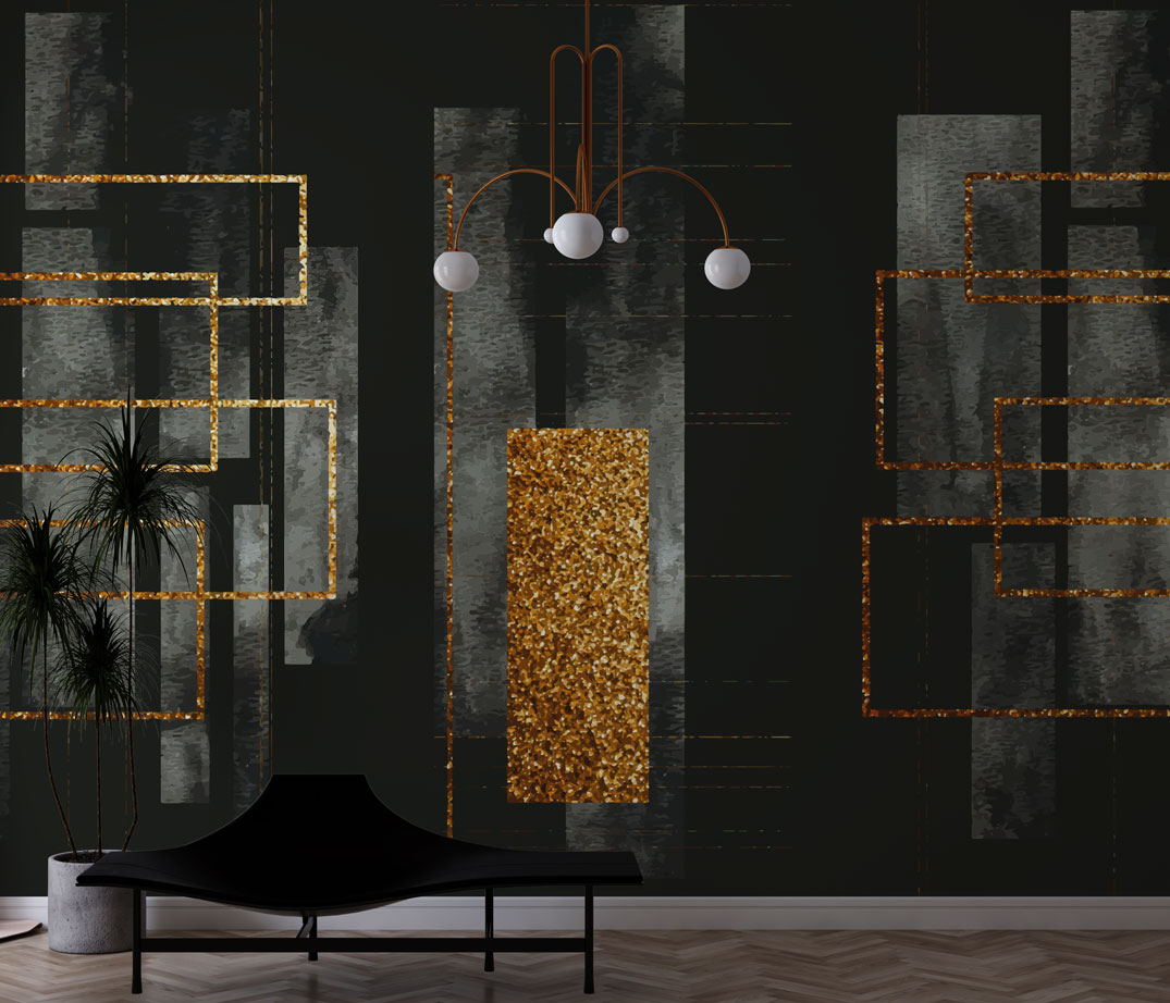 Dark Green Gold Geometric Wallpaper : Glitter Panels Mural
