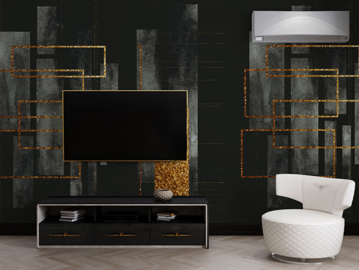Dark Green Gold Geometric Wallpaper : Glitter Panels Mural - View 2