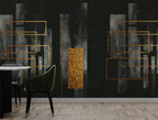 Dark Green Gold Geometric Wallpaper : Glitter Panels Mural - View 3