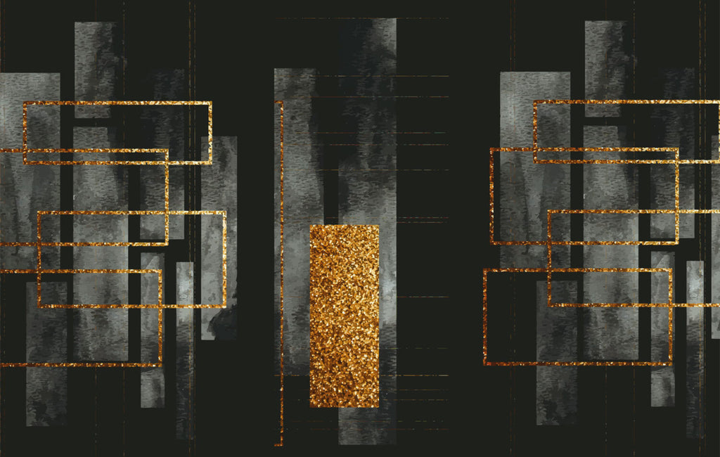 Dark Green Gold Geometric Wallpaper : Glitter Panels Mural - flat design